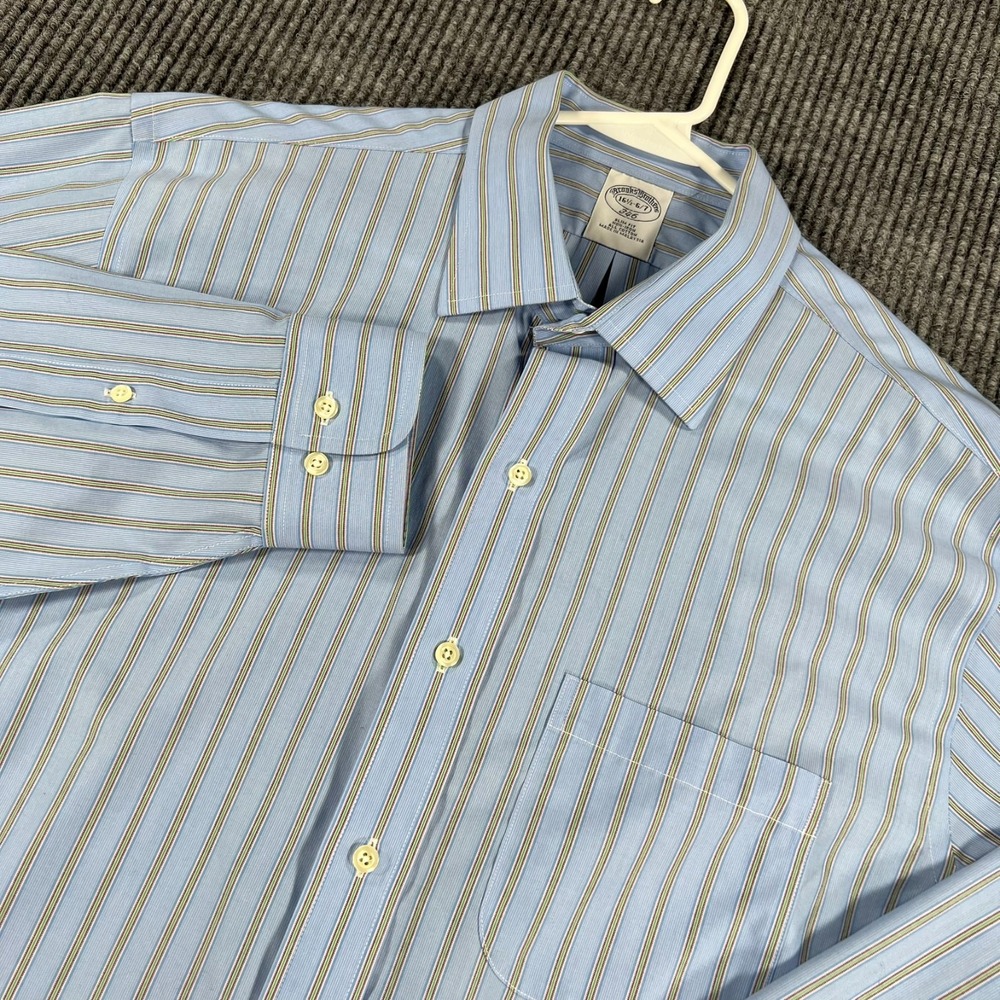 Brooks Brothers 346 Shirt Mens 16.5 Large Blue Striped Long Sleeve Button Up
